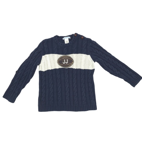 Janie and Jack Other - Janie and Jack Boys Cable Knit Football Sweater Navy Cream Elbow Patches Size 3